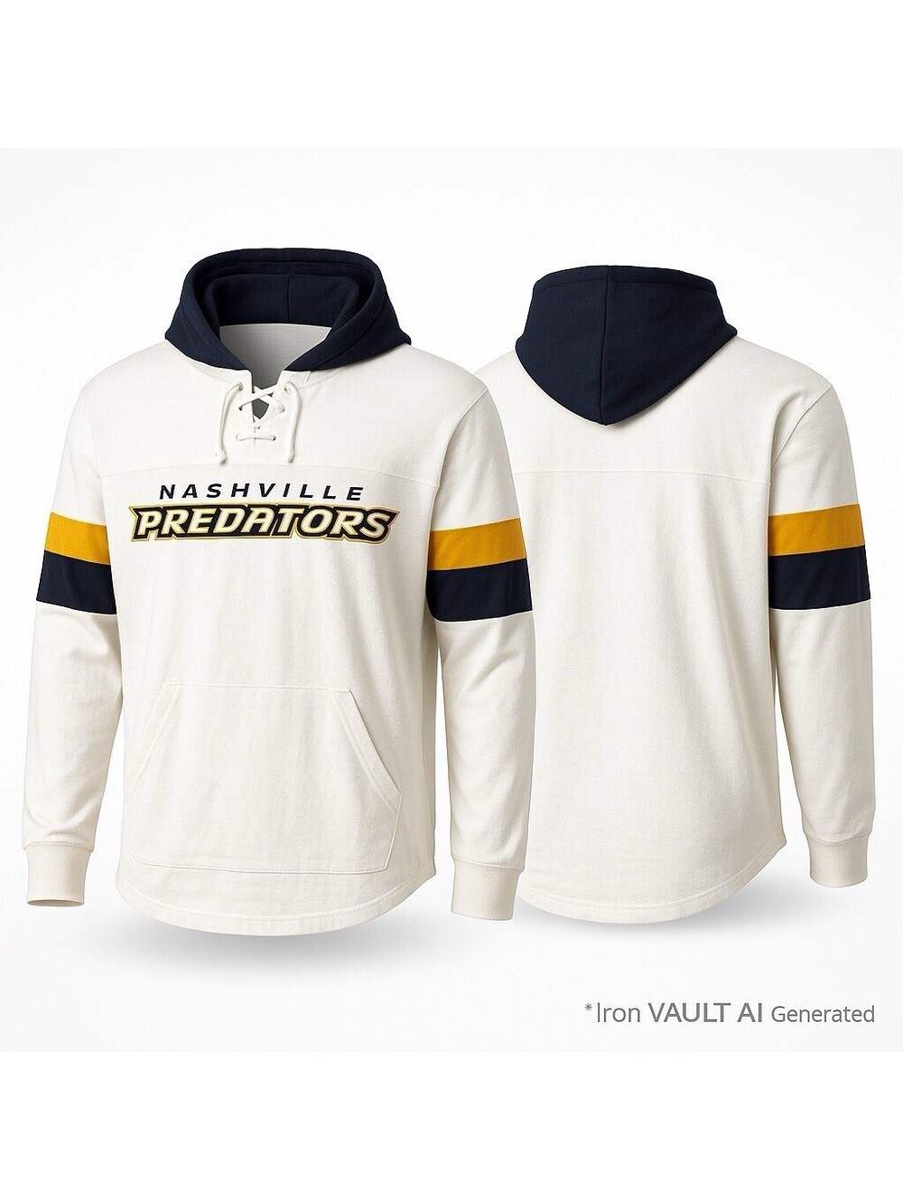 Nashville Predators Mens L White Lace Up Pullover Hoodie Long Sleeve DEFECT